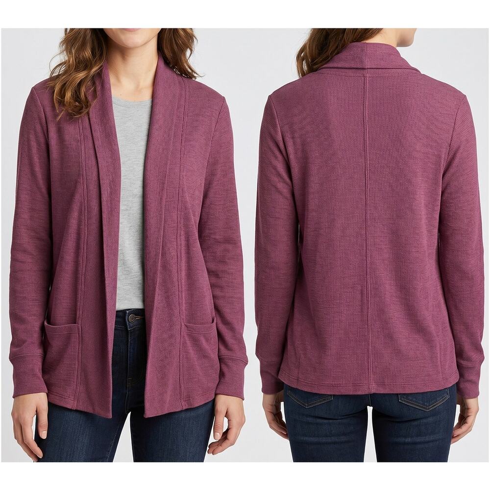 Aventura XS Organic Cotton Polyester Open Front Waffle Knit Cardigan Purple